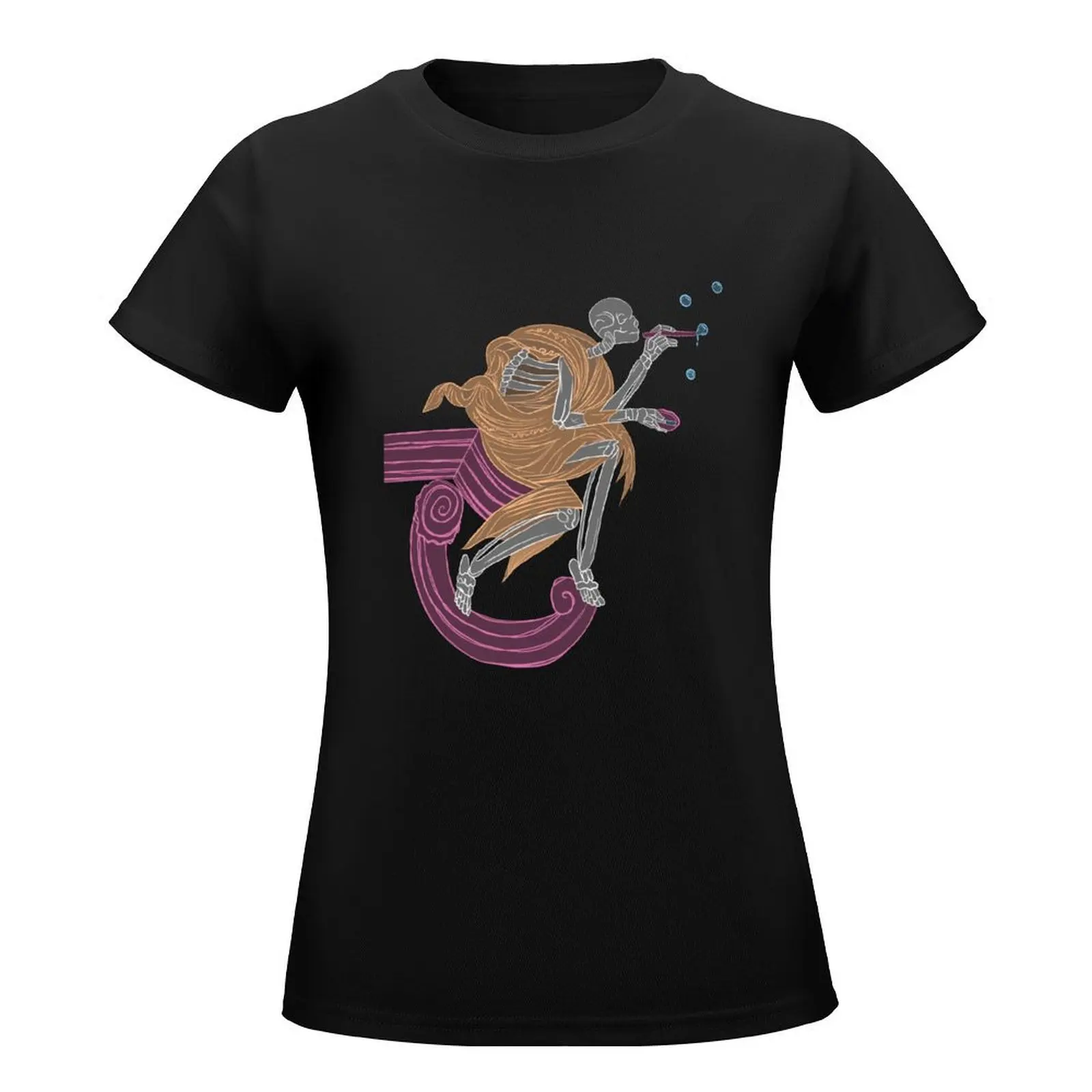 Skeleton boi blowing bubbles T-Shirt summer top anime Womens clothing