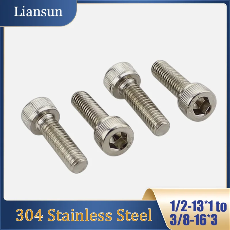 1-10pcs Hex Socket Cap Allen Head Bolt Screw 1/2-13*1 to 3/8-16*3 Stainless Steel Cup Head Hex Socket Cap Bolt, Hex Socket Drive