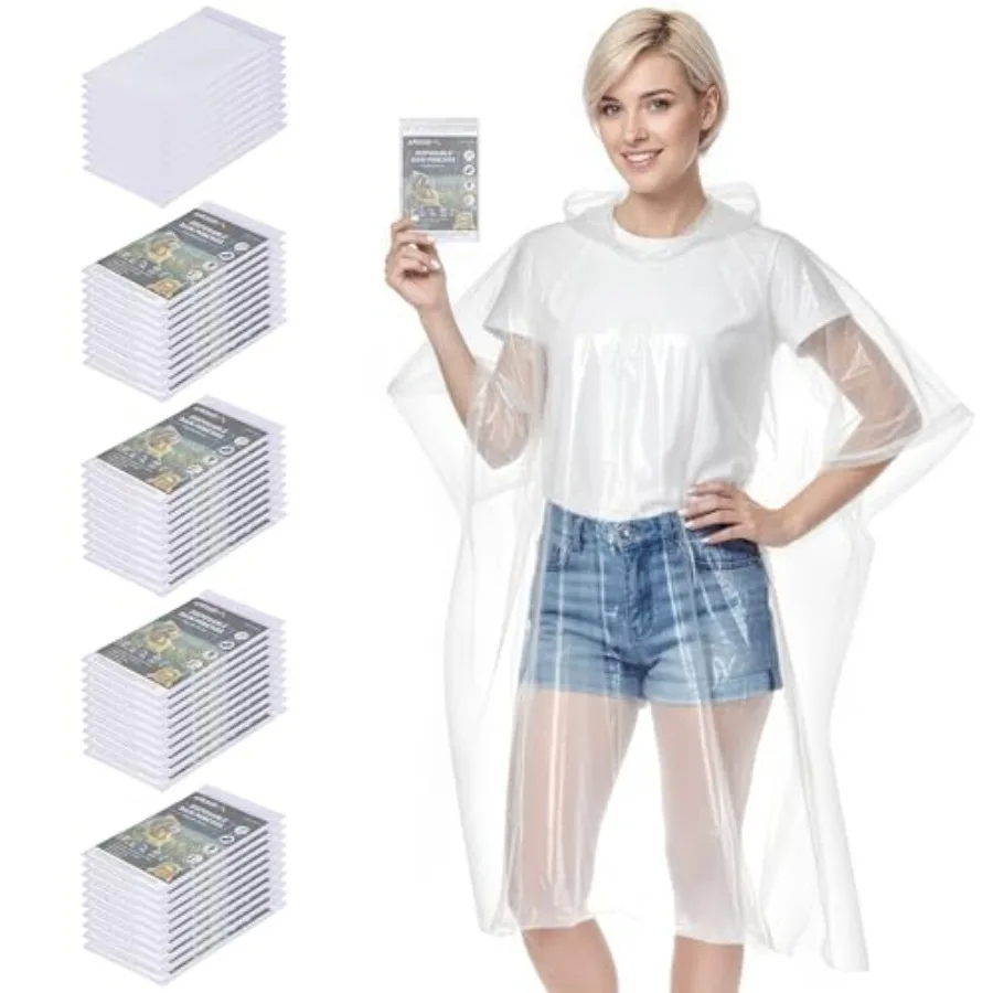 

APEXUP Disposable Rain Ponchos for Adults 5PK/10PK/50PK Emergency Rain Poncho for Camping Hiking Travelling