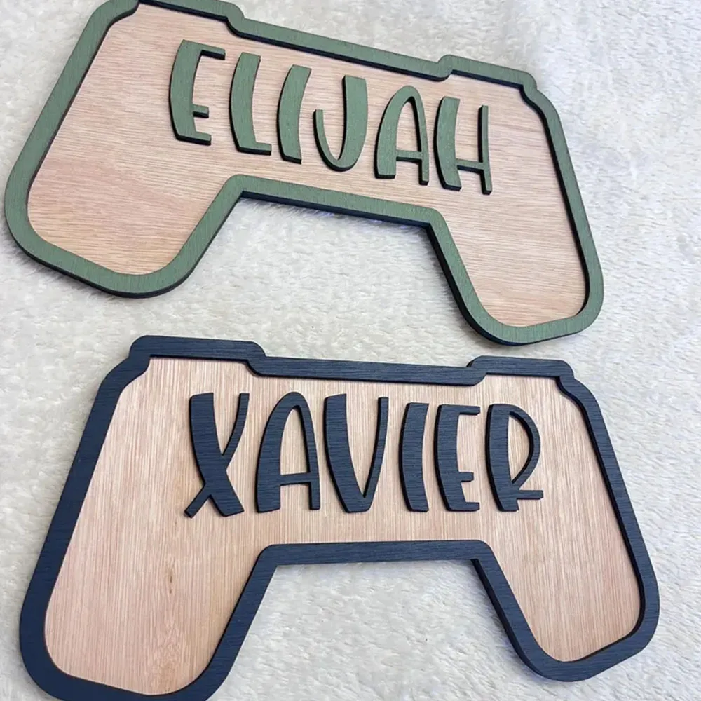 شعار باب لوحة الألعاب المخصص ماركة اللقب الخشبي - ديكور غرفة نوم قابل للتخصيص للأولاد والبنات، غرفة ألعاب متينة