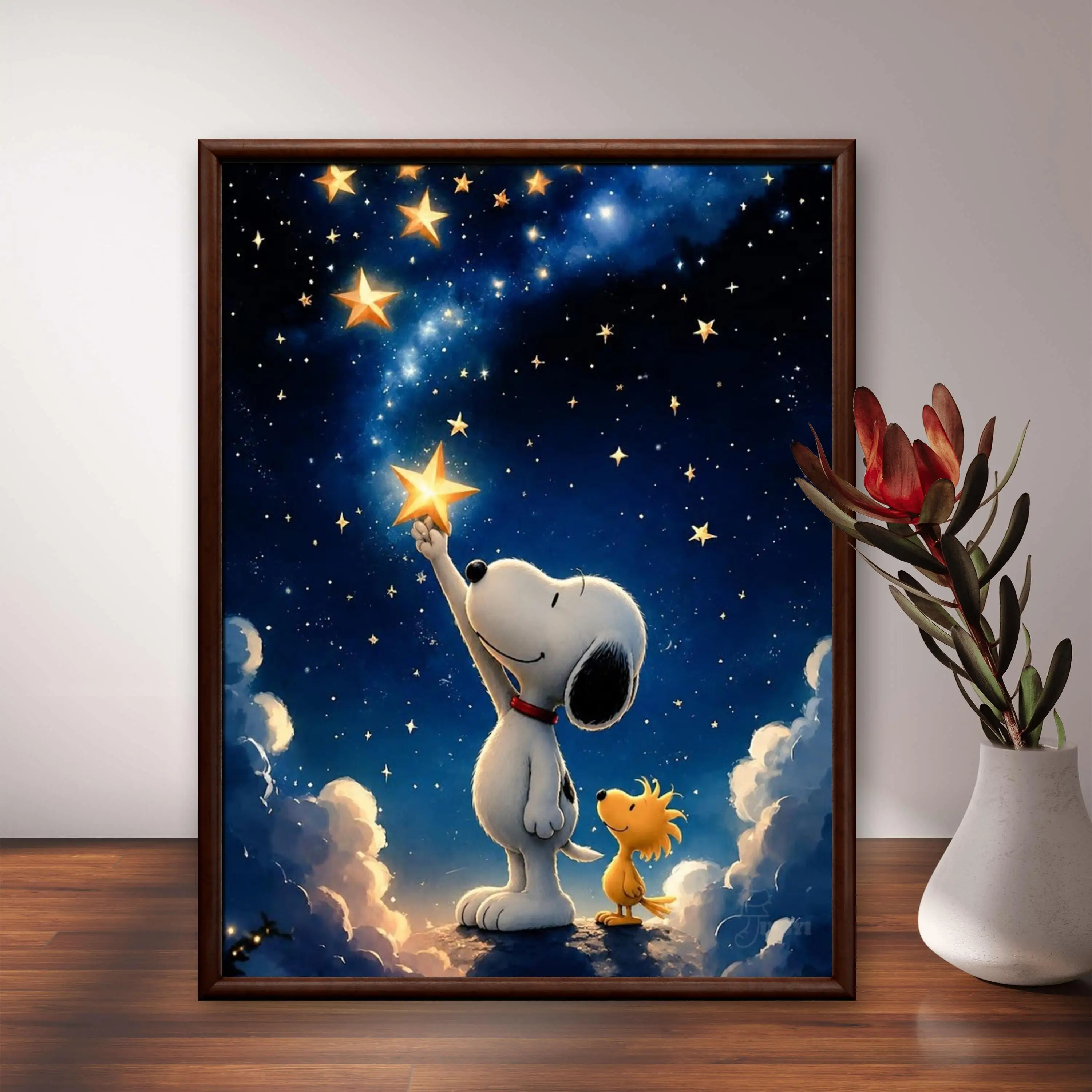 Kawaii Starry Sky Snoopy Diamond Painting Full Drill Cartoon Art DIY Nursery Wall Decor, Perfect Gift For Snoopy Lovers