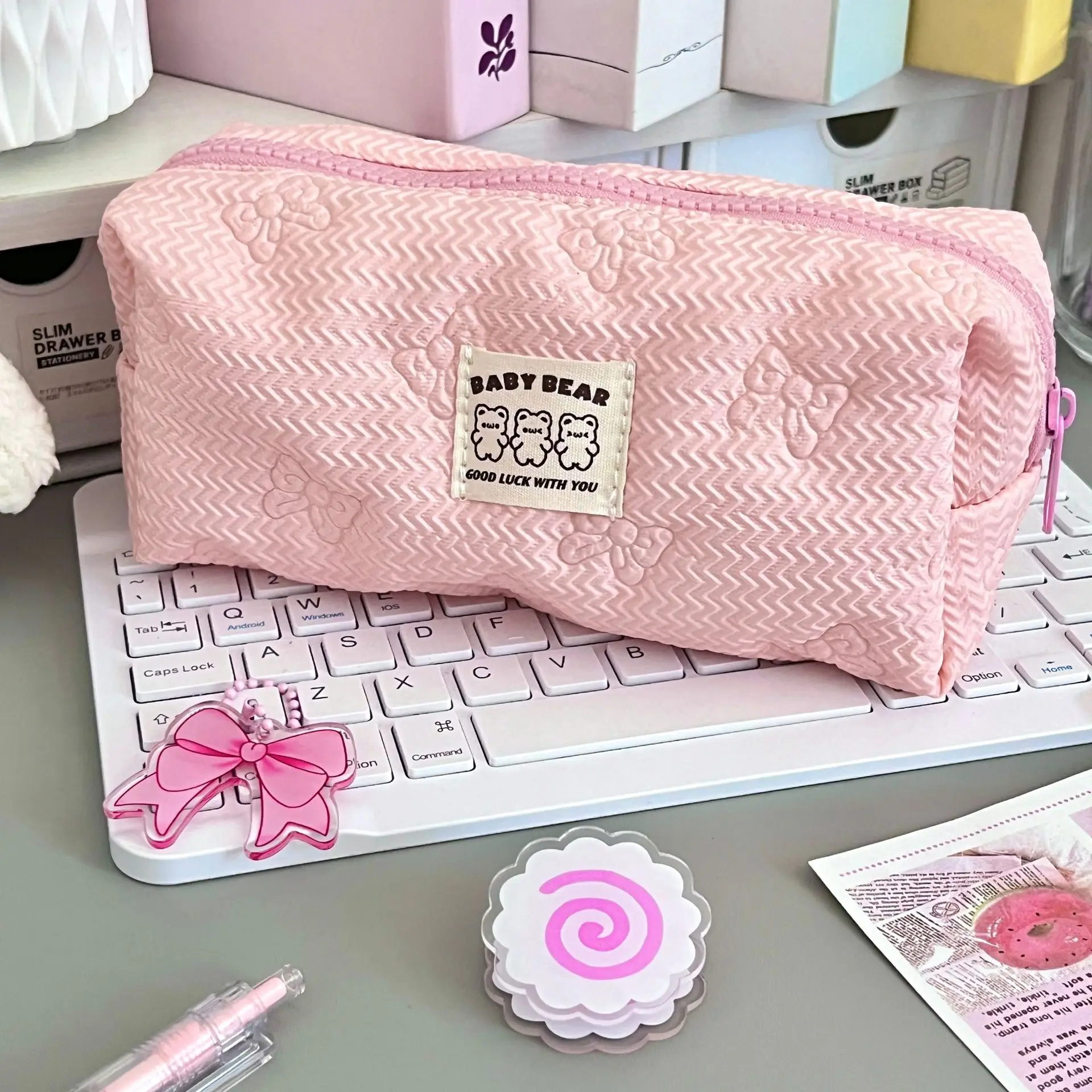 Pink Bow Pencil Case Girls Cute Stationery Pencil Cases Trousse Makeup Bag Estuches Escolares School Supplies Pencil Pouch