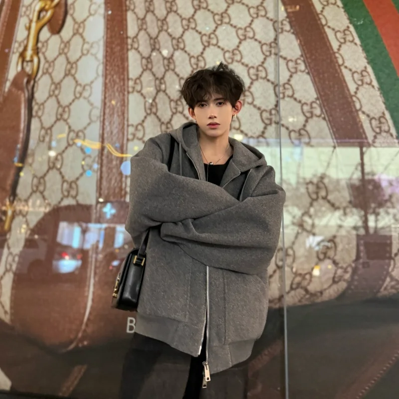 

Мужская утепленная шерстяная толстовка-кардиган на осень-зиму, свободного кроя, из высококачественного хлопка, для молодежи