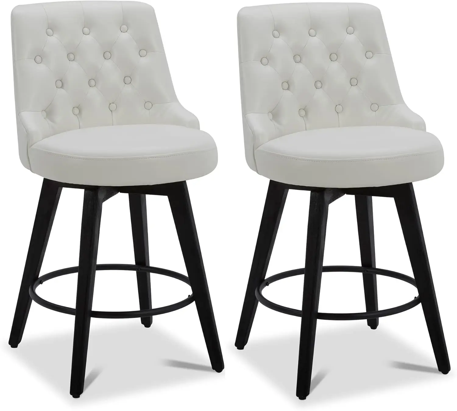 

Modern Swivel Bar Stools, Faux Leather Upholstered Counter Height Bar Stool With Back, Solid Wood Legs, 26"" H Seat, Set Of 2,