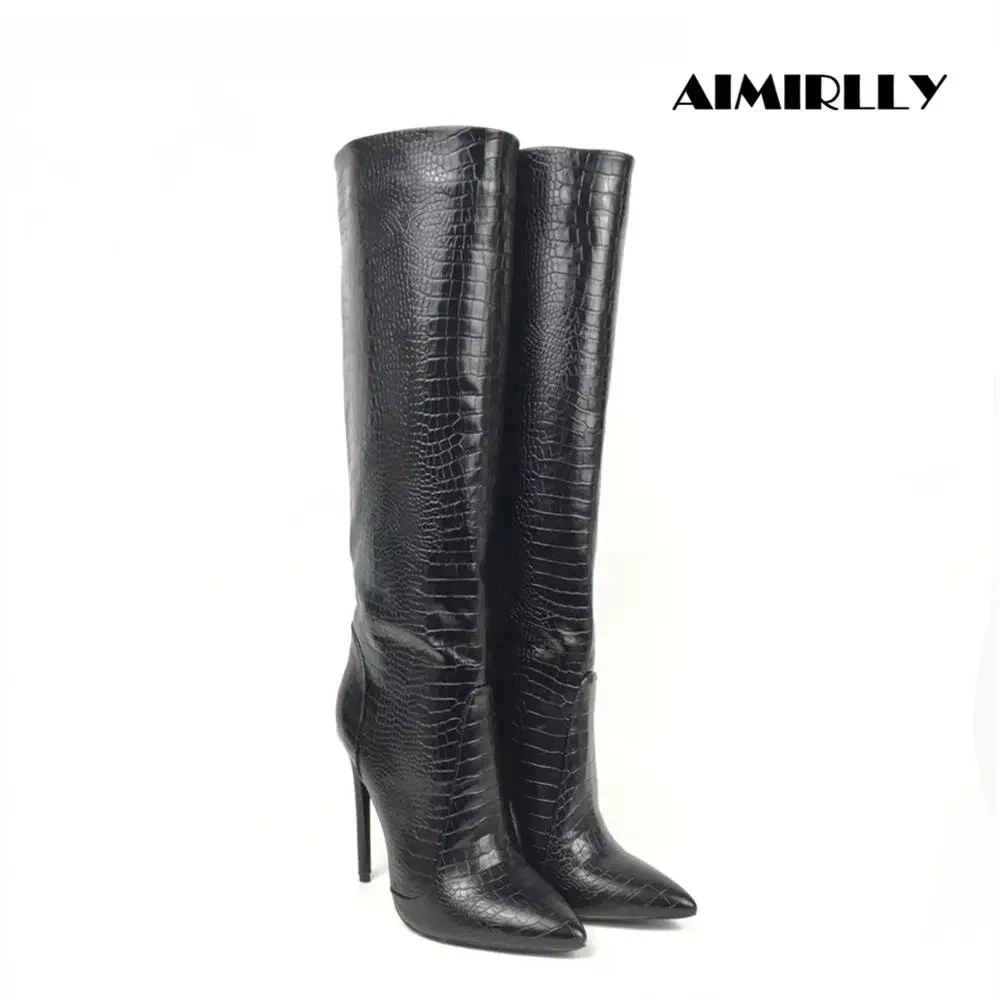 2024 Trend Women\'s Knee Boots Pointed Toe High Shoes Fashion Ladies Female Winter Warm Boot Support Customized Aimirlly