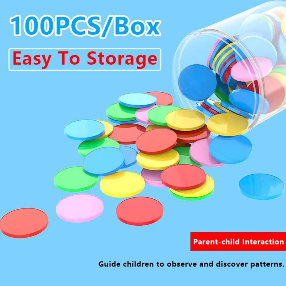 100pcs Plastic Counting Chips Addition Subtraction Operation Colored Round Teaching Tool Board Games Tokens Counting Toy