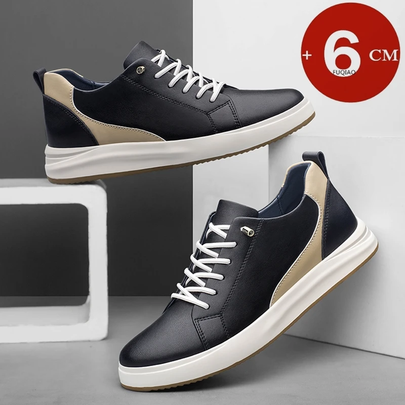 

Invisible 6CM Height Insoles Sneakers for Men Women Genuine Leather Fashion Casual Shoes Breathable Comfort Lifting Footwear