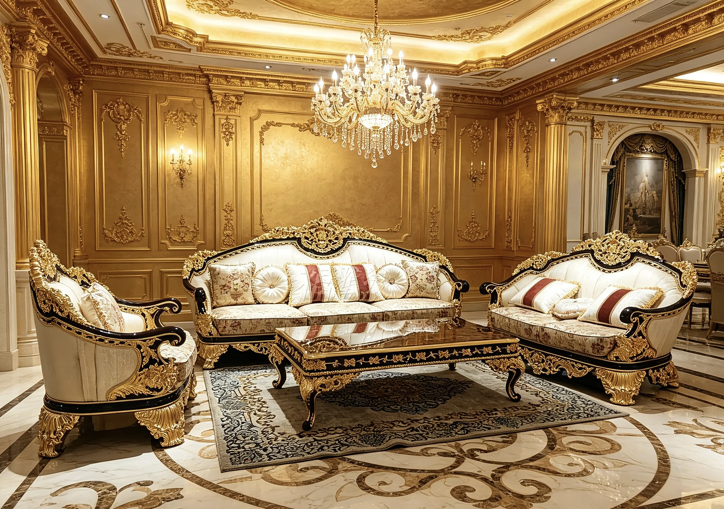 #Direct Selling Modern Solid Wood Sponge Filled Luxury Semicircular Sofa Set French American Design Removable Fabric Living Room