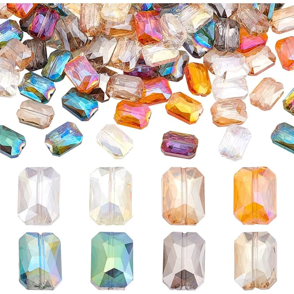 

120 шт., 8 цветов, граненые стеклянные бусины, 14x10 мм, радужные плоские бусины, прямоугольные бусины, большие свободные бусины-разделители для рукоделия