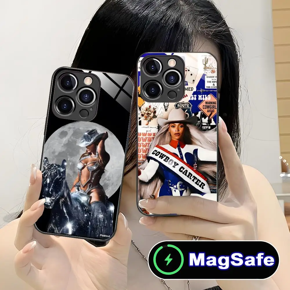 Mode b-beyonce étui de téléphone portable pour iPhone 17 16 15 14 13 12 11 Pro Max Plus Mini MagSafe verre couleur couverture de luxe joli
