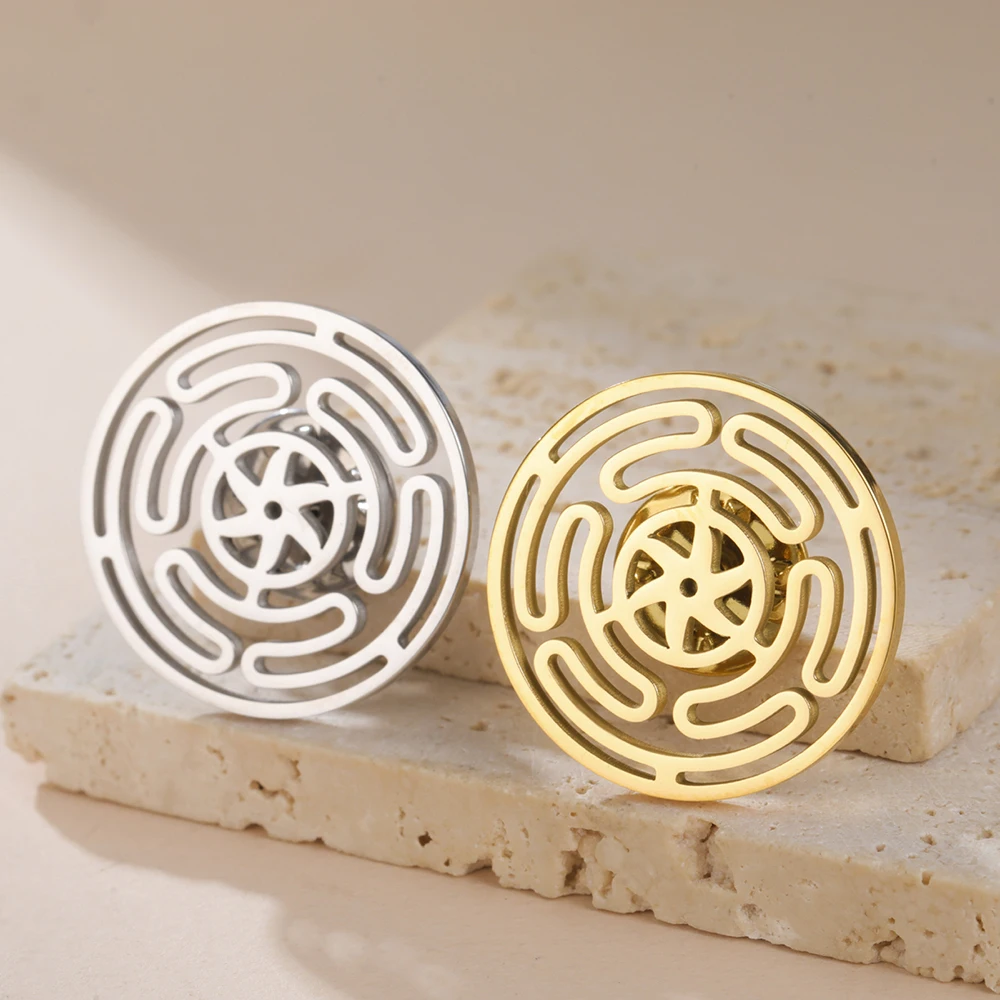 Hollow ring windmill curved smoke pattern brooch stainless steel ancient Greek moon goddess symbol badge shirt suit accessories