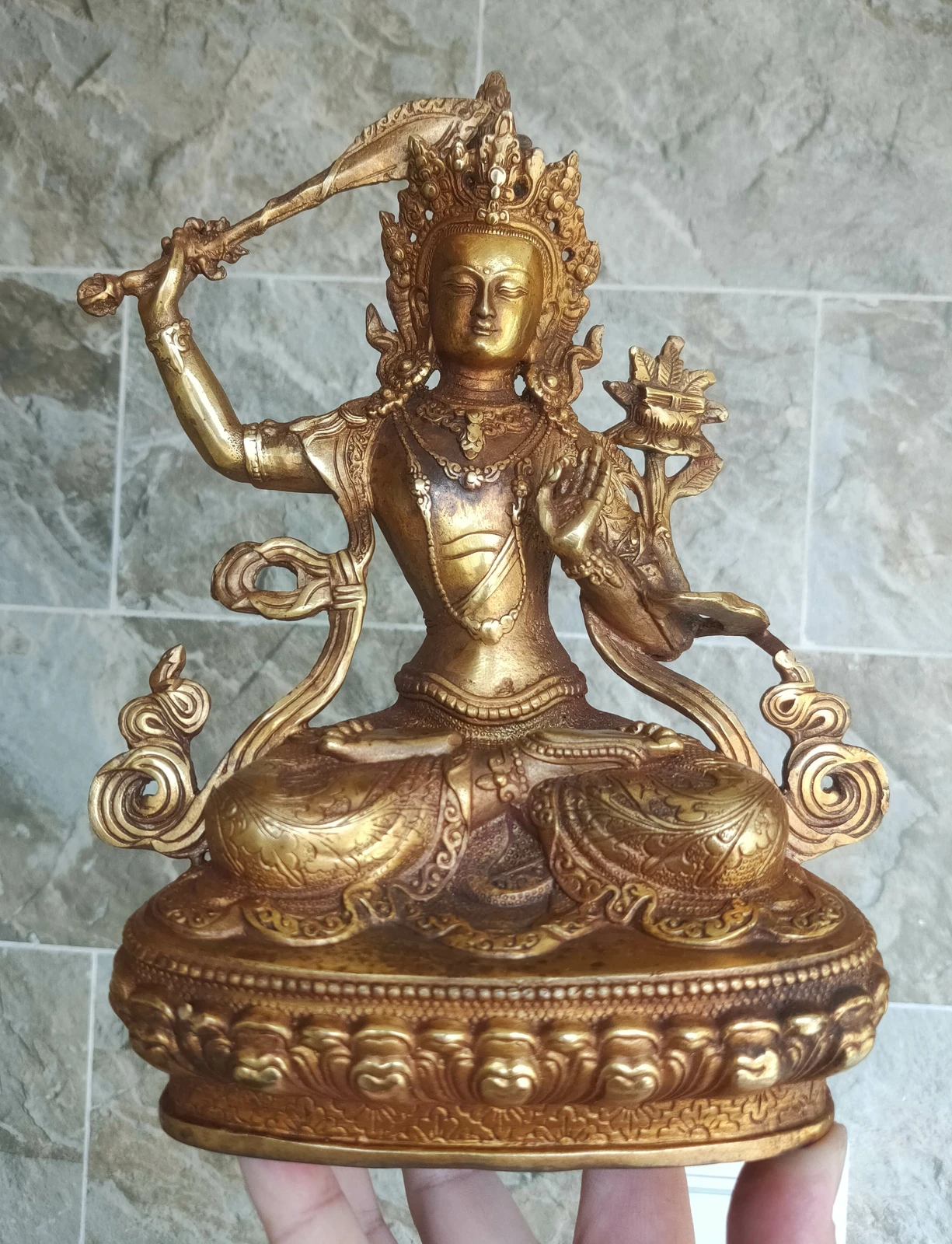 

Genuine Handmade Tibetan Old Bronze Buddha Statue Manjusri bodhi-sattva Statues