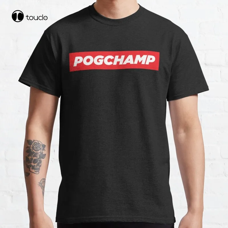 Pogchamp Pog Meme Twitch Emote Poggers Classic T-Shirt Cotton Tee Shirt Custom Aldult Teen Unisex Digital Printing Tee Shirts