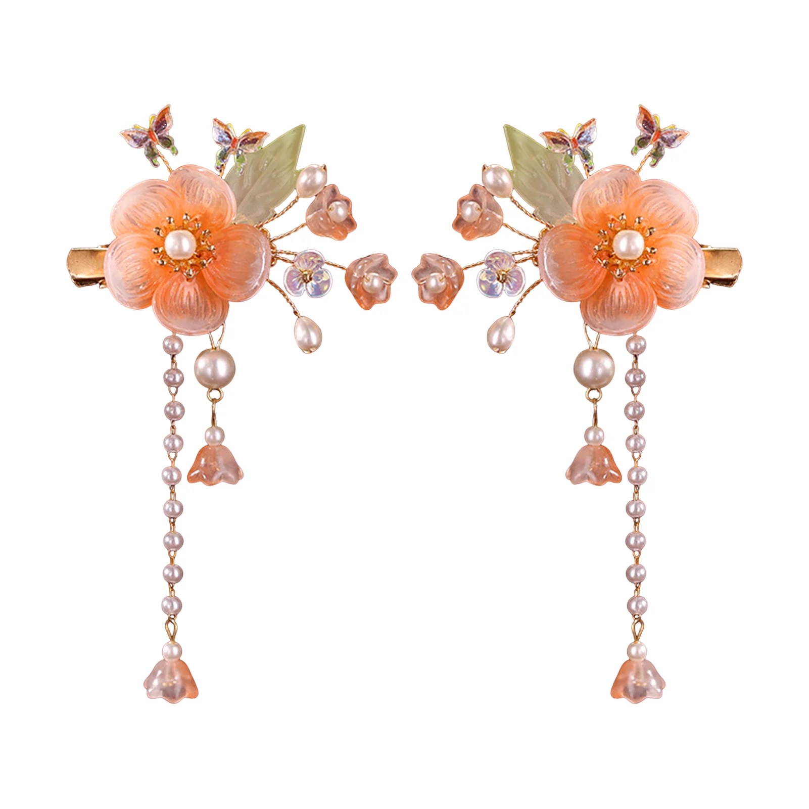 2 Stück Retro-Blumen-Haarspangen im chinesischen Stil, Glasblumen-Quasten-Haarspangen-Set, Hanfu-Cheongsam-Kleid-Schmuck, Haar-Accessoires – Detail 2