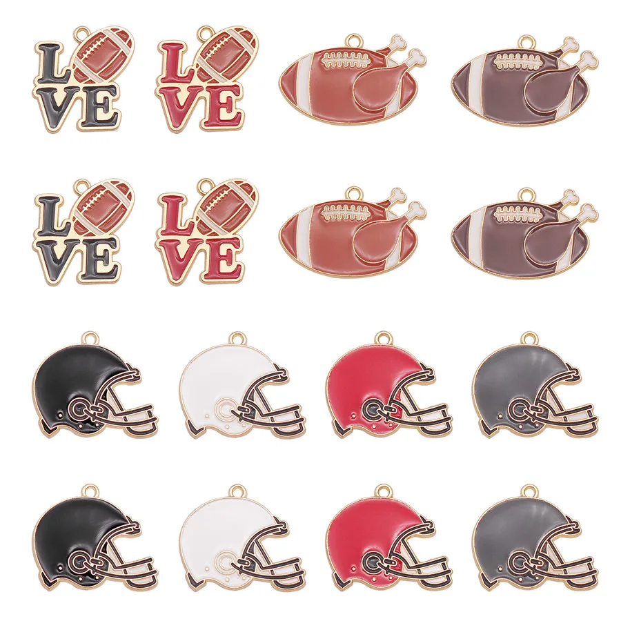 6/8PCS Enamel American Football Sports Charms Rugby Ball Helmet Pendant Bracelet Necklace Jewelry Making Findings Accessory