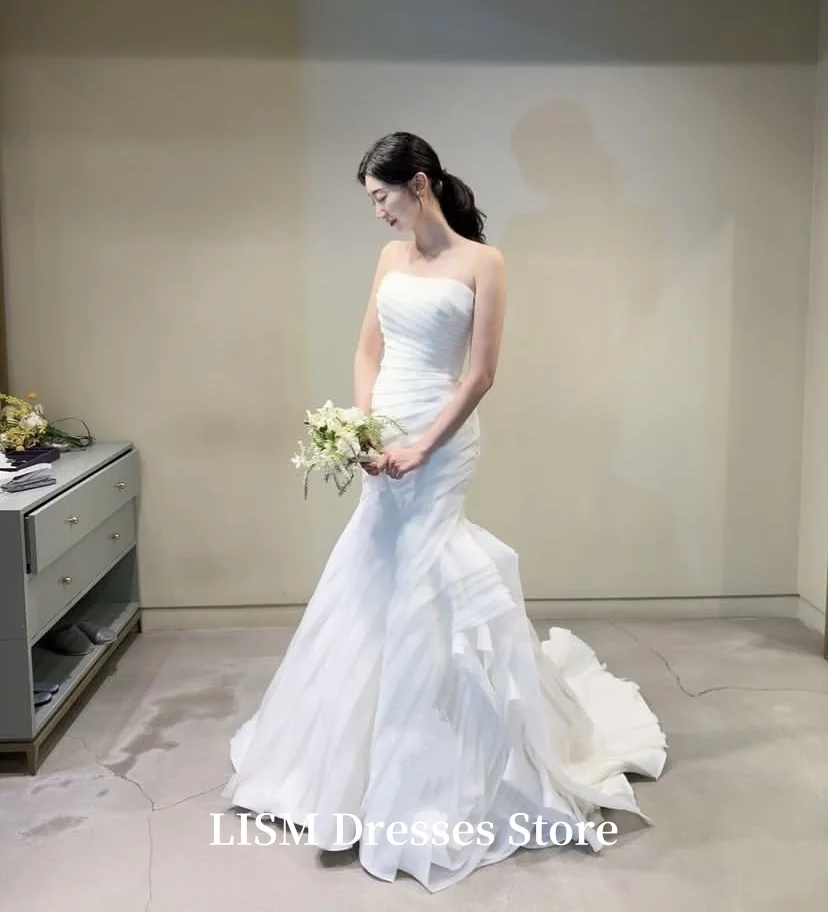 LISM – robe de mariée sirène moderne coréenne, sans bretelles, personnalisée, en Tulle de soie, longue et élégante, pour séance Photo