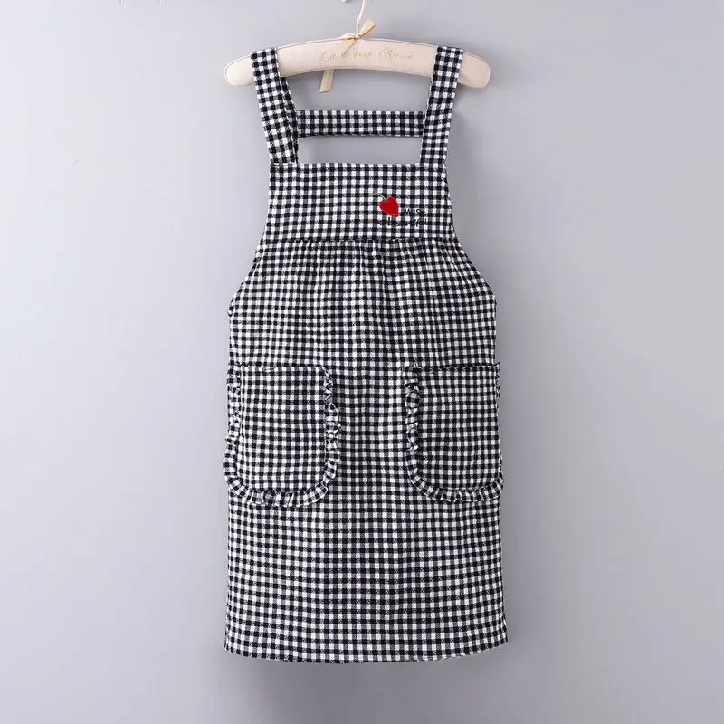 Kitchen Plaid Aprons Women Sleeveless Breathable Cooking Antifouling Oil-proof Cleaning Baking Apron Household Portable Pinafore