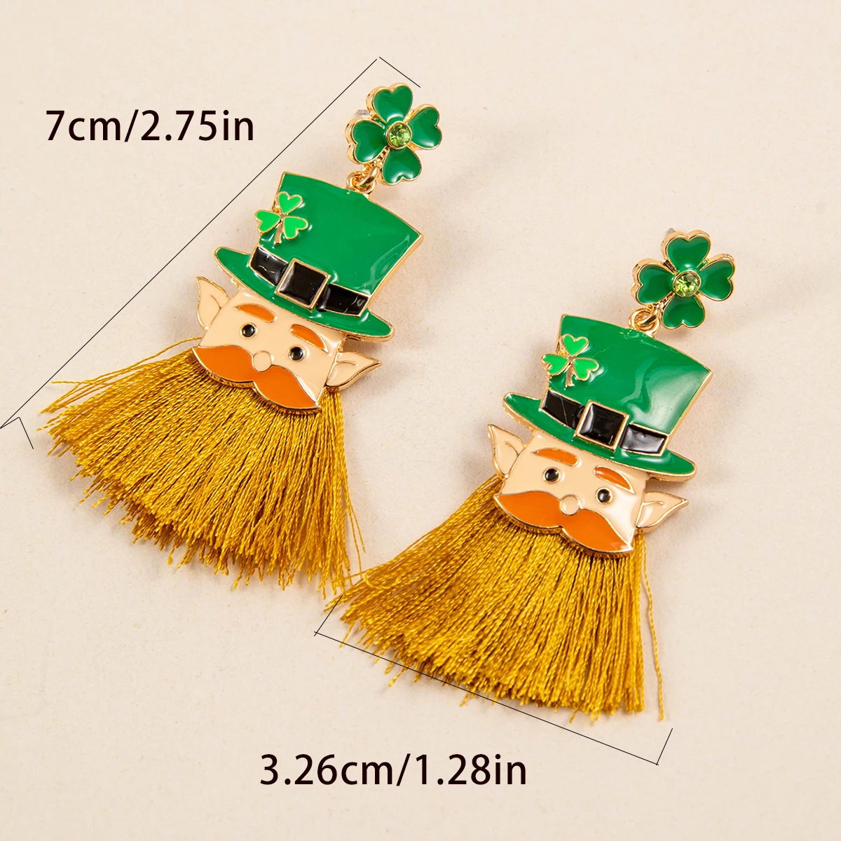 Docona2024 New Fashion Green Colour Four Leaf Clover Long beard the elderly Pendant Earrings for Women Party Jewelry Accessories