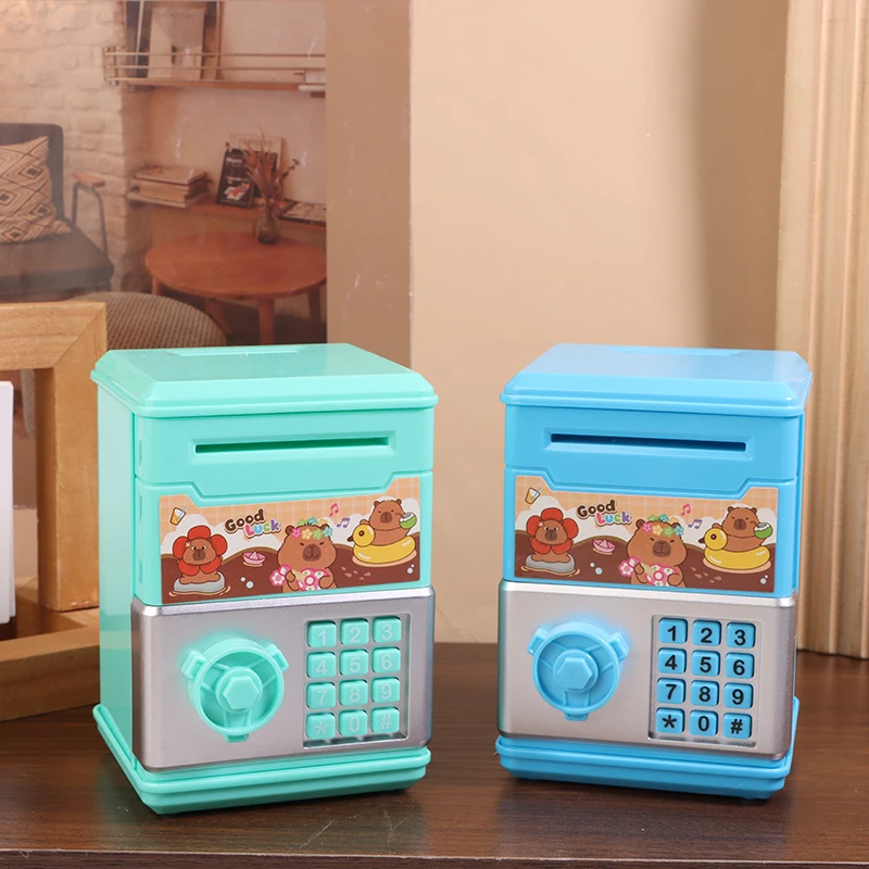 1 قطعة البسيطة Kawaii كابيبالا التوفير البنك الأطفال تخزين حصالة على شكل حيوان لطيف كلمة المرور عداد رمز مفتاح قفل عملة البنك ATM الطفل هدية