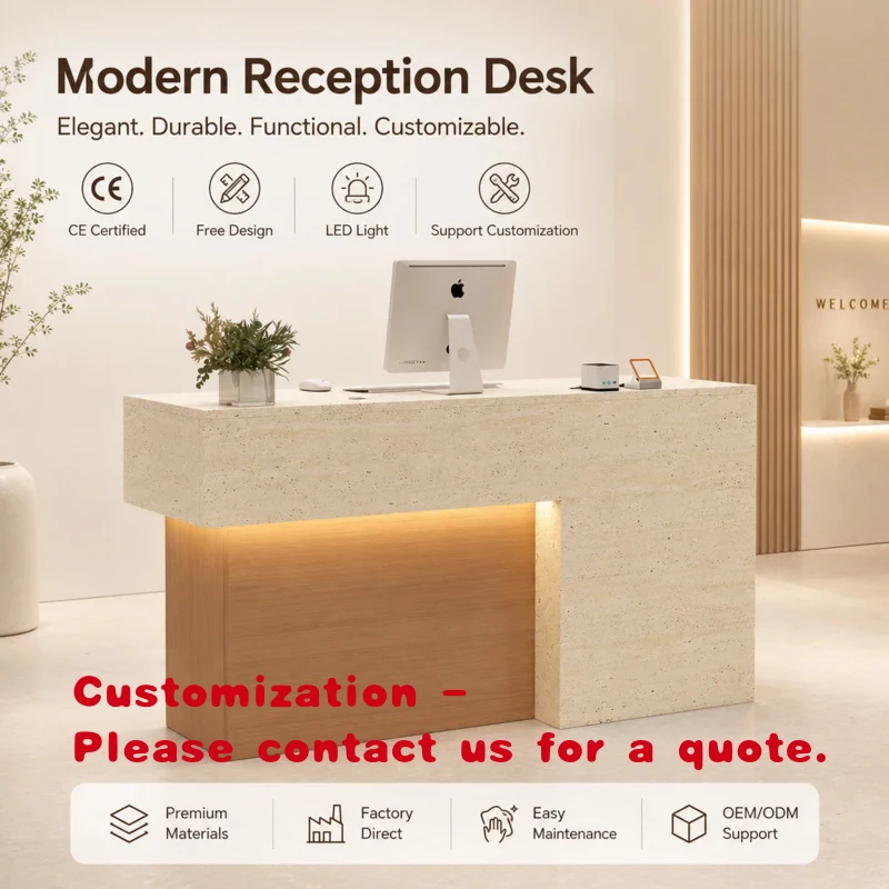 custom.Modern Minimalist Reception Desk Custom Office Salon Front Counter with LED Light and Storage Cabinet