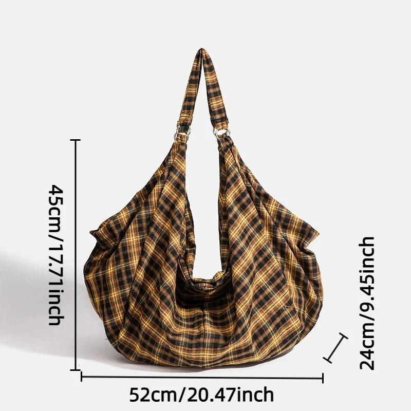 Koreanische karierte Canvas-Umhängetasche, Vintage-Mode-Rucksack, Damen-Tasche mit großem Fassungsvermögen, leichte, lässige Tragetasche für den Arbeitsweg – Detail 1
