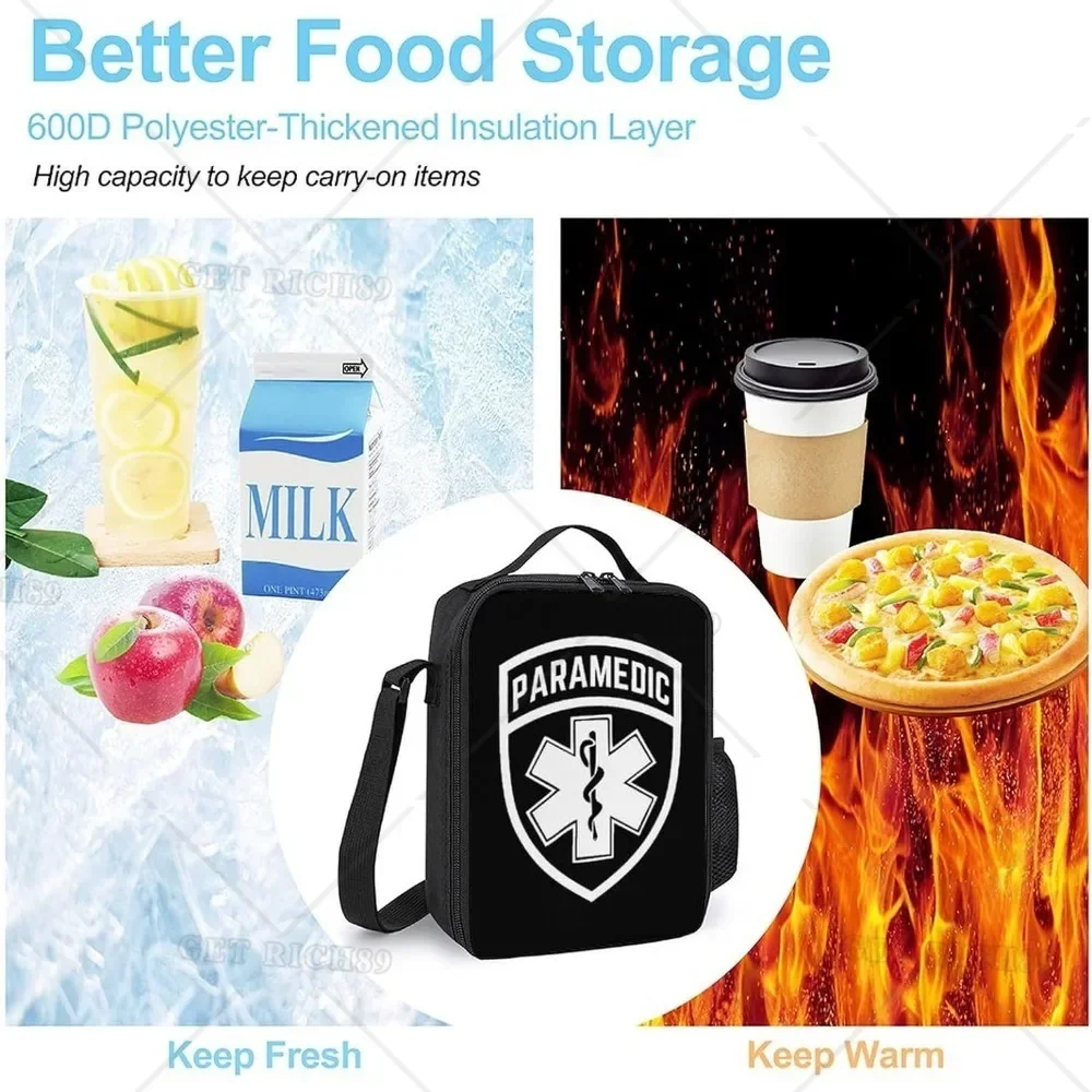 Paramedic Medic EMS Star of Life EMT Insulated Lunch Bag Portable Reusable Lunch Box Cooler Container for Office Work Picnic