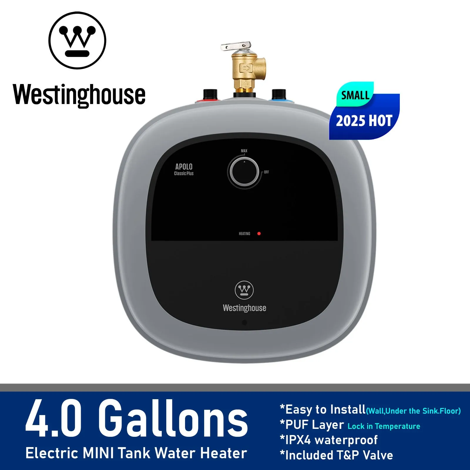 

1440W 4.0 Gallon Mini Tank Water Heater Electric Instant Hot Boiler On Demand