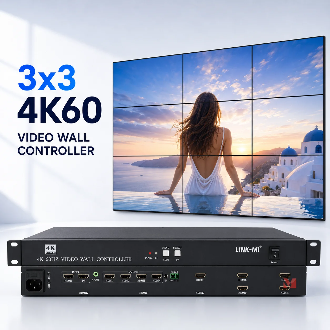 3X4 Video Wall Controller HDMI 2.0 DP Input 5760x3240@30Hz optional 2x4 2x5 TV Wall Processor 12 Splicing Screens