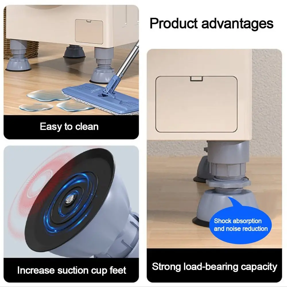 4 buah/set alas mesin cuci angkat tinggi, bantalan tahan guncangan Anti licin mengurangi kebisingan antigetaran, alas senyap tinggi dapat disesuaikan