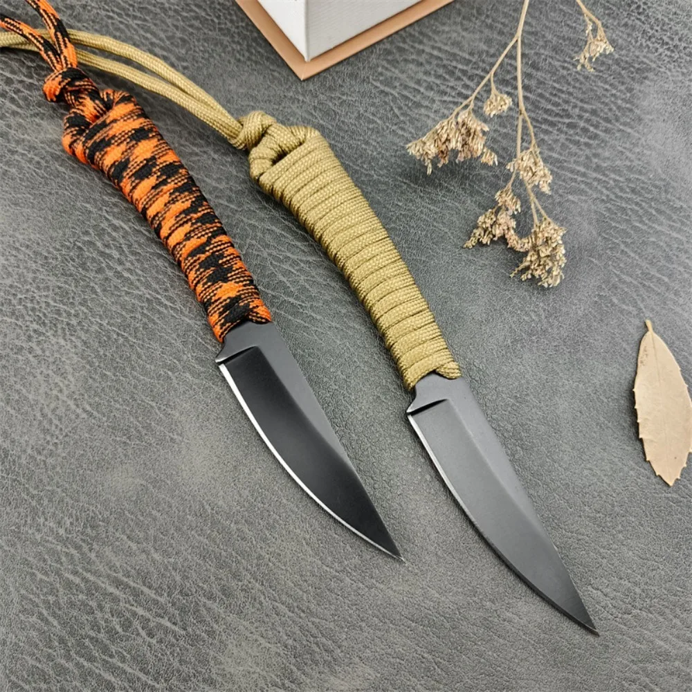 High Quality Hunting Fixed Blade Knife Nylon Rope Handle 440c Blade Outdoor Camping Fishing Straight Knife with Sheath
