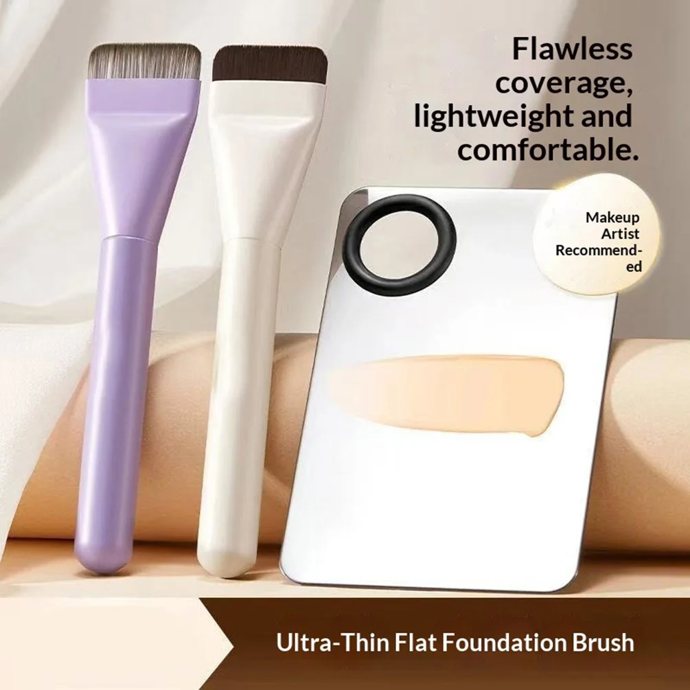 Custom Logo Straight-Style Foundation Brush Wholesale Crescent-Shaped Flat Head Ultra-Thin Mask Brush Private Label Makeup