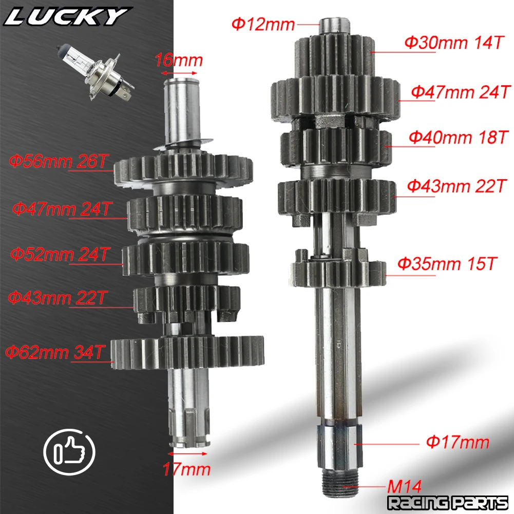 190cc Motorcycle Transmission Gear Box Main Counter Shaft Kit For ZongShen ZS Z190 W190 1P62YML-2 Engine Dirt Pit Bike Atv Quad