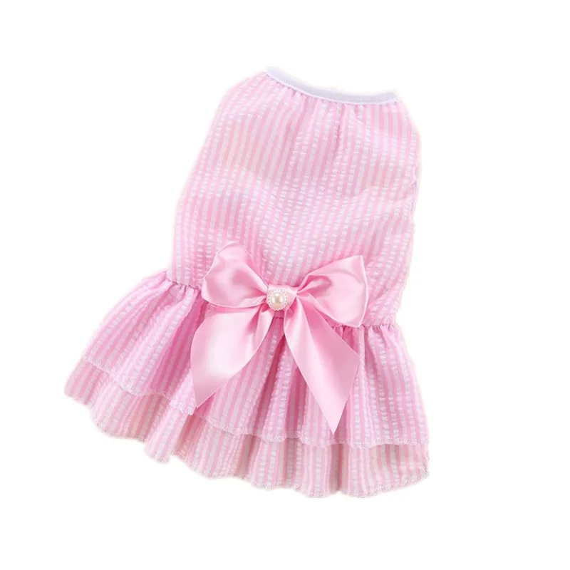 Cat Puppy Princess Dress Summer Pet Clothes Striped Plaid Dresses with Bow for Cats Kitten Rabbit Cute Clothing Ropa Para Gato