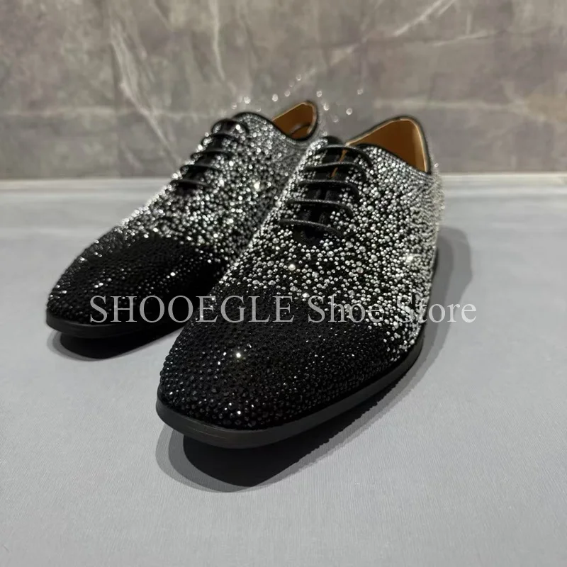 

Men's Rhinestone Loafers Oxford Shoes Lace up Genuine Leather Round Toe Casual Dress Shoes New Style Runway Look Formal