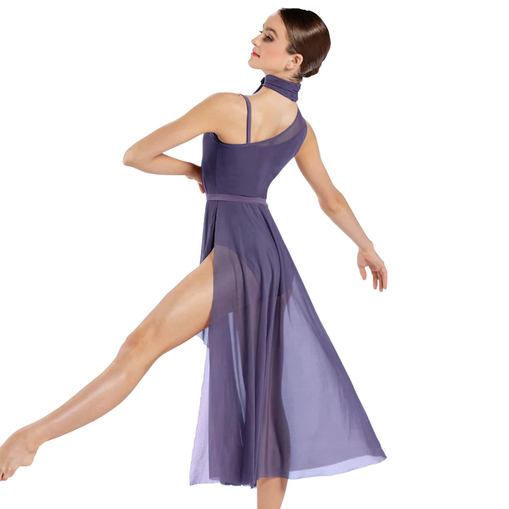 MiDee Nuovo stile grazioso contemporaneo danza lirica abiti lunghi per ragazze donne costume da ballo da competizione senza maniche asimmetrico