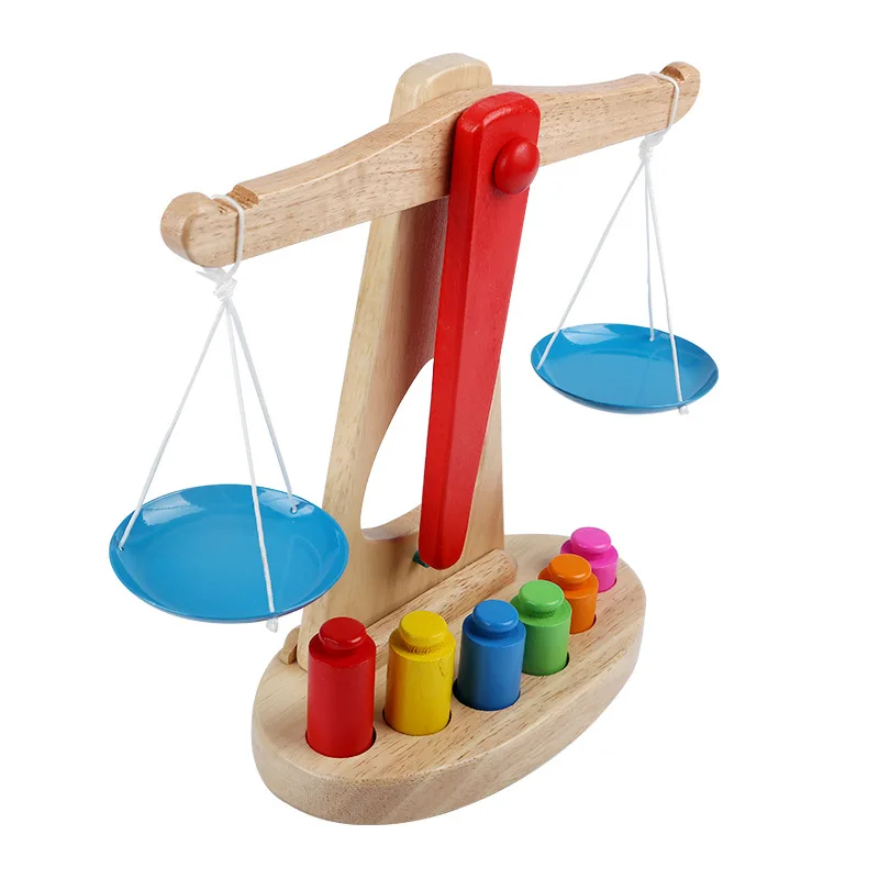 LazyChild Wooden Balance Scale Kids Enlightenment Balance Weight Teaching Scale Toddler Early Education Educational Wooden Toy
