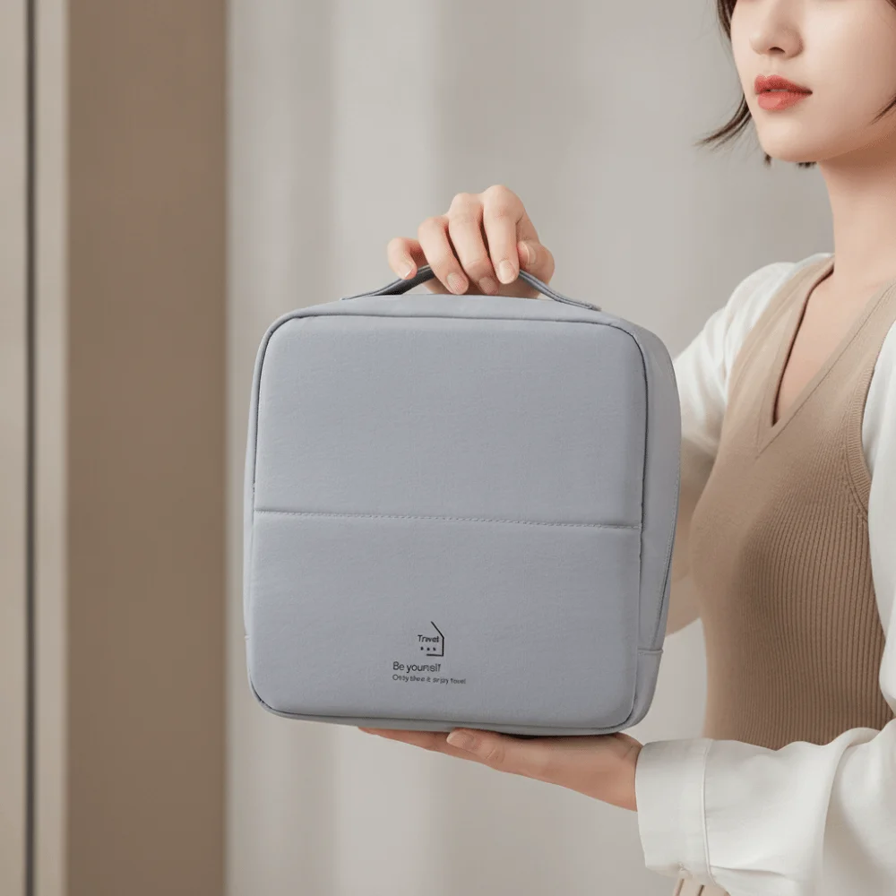 Large Open Standing Makeup Bag Multiple Compartments Smooth Zipper Cosmetic Pouch Lightweight Clear Window Toiletry Organizer