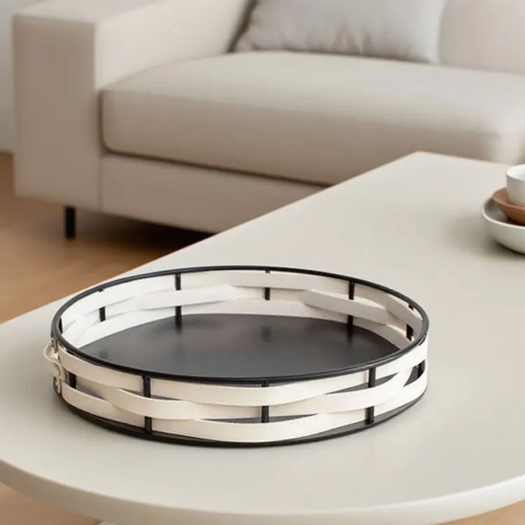 Modern light luxury round metal leather pallet sales office model room hotel storage square ornaments