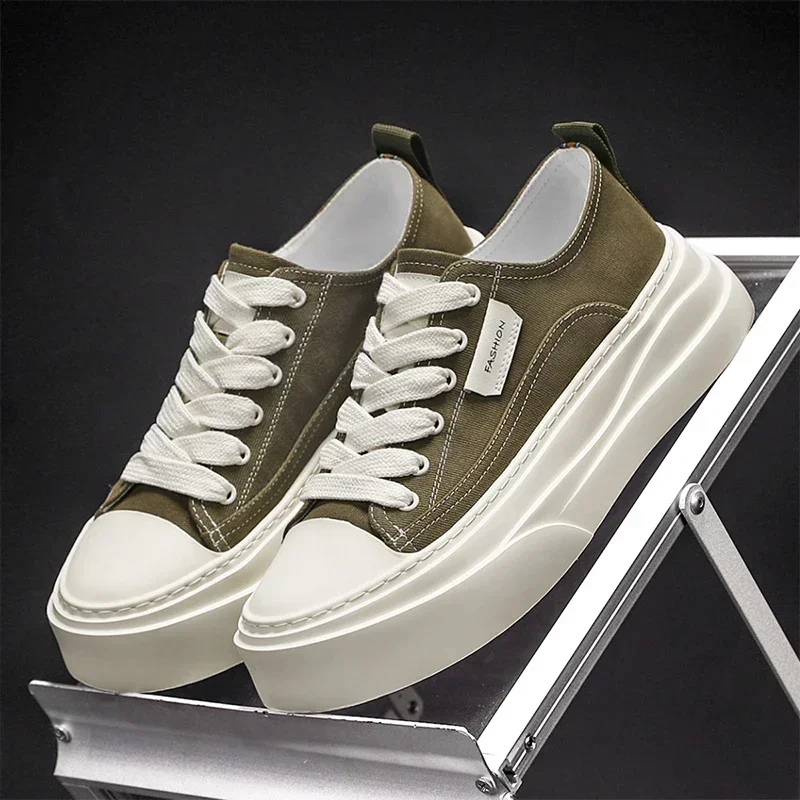 

Новинка 2025, парусиновая мужская повседневная прогулочная обувь больших размеров на толстой подошве на плоской подошве с цветными блоками, модная и универсальная