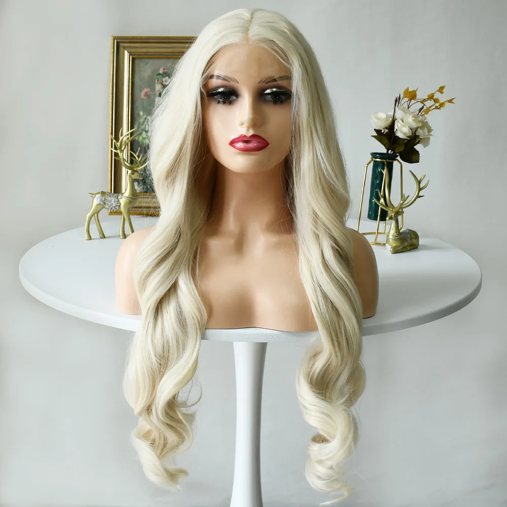 

White Wig HD Transparent Lace Frontal Wig 13x4 Wig Blonde Synthetic Lace Front Wig Body Wave Wig Cosplay Water Wave 가발