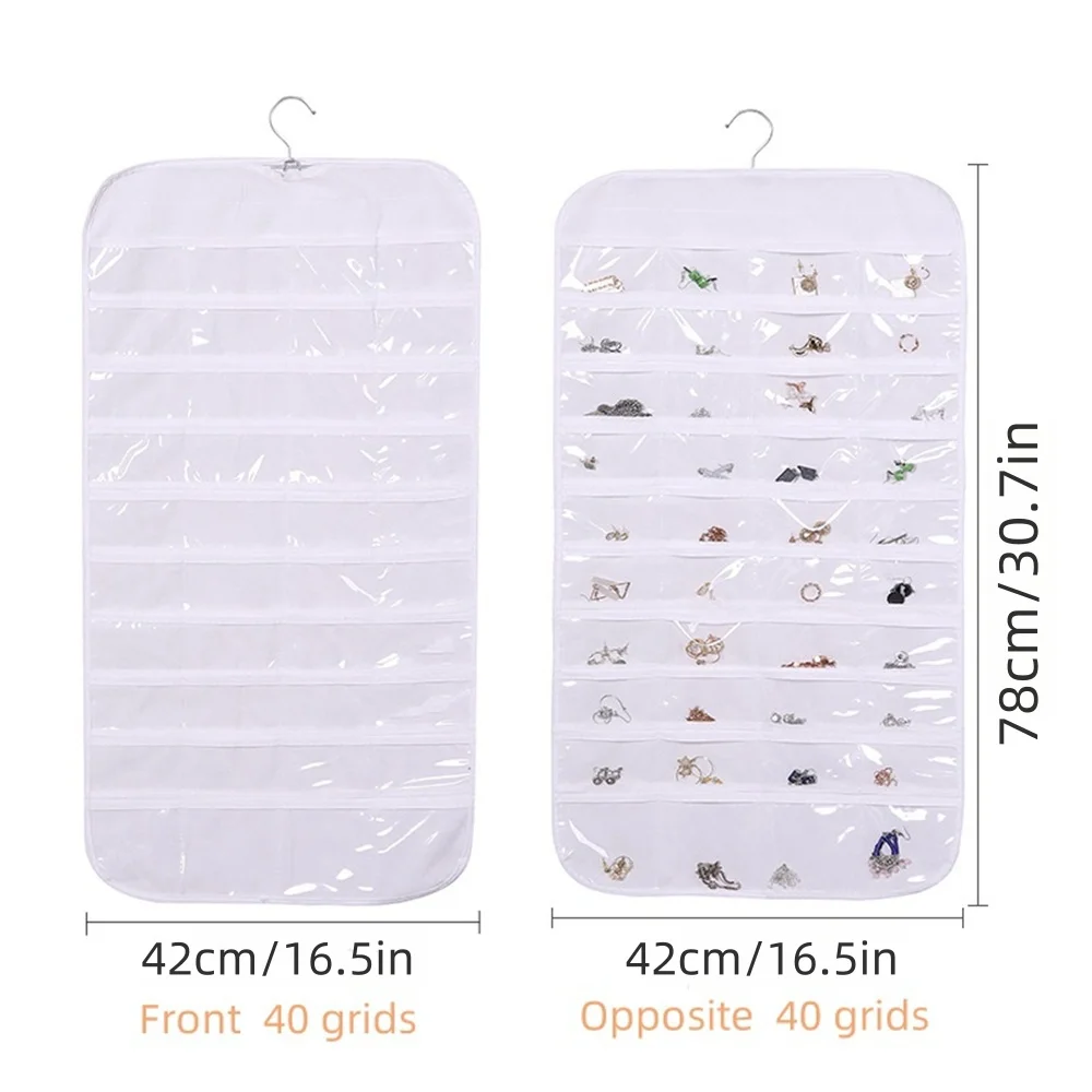 1pc 80 Pockets Hanging Women Jewelry Organizer, Earrings Necklace Bracelet Ring Accessories Display Holder