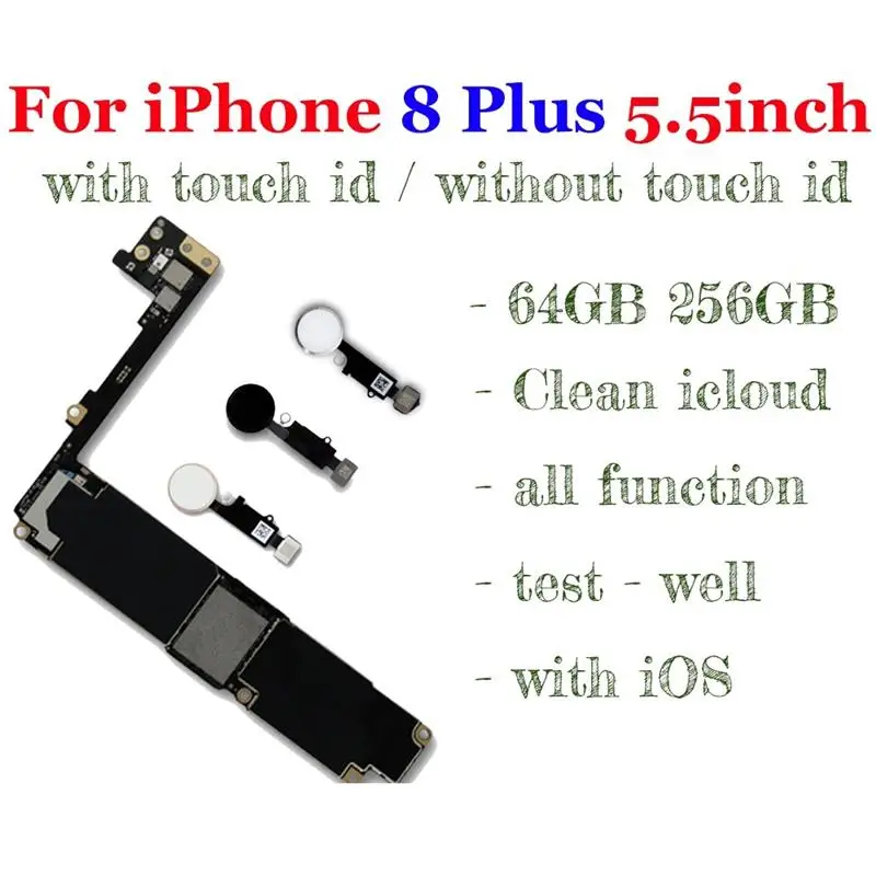 Top LL/A Tested OK Main Logic Board For iPhone 8 Plus 5.5inch Support System Update With/No Touch ID Fingerprint Motherboard