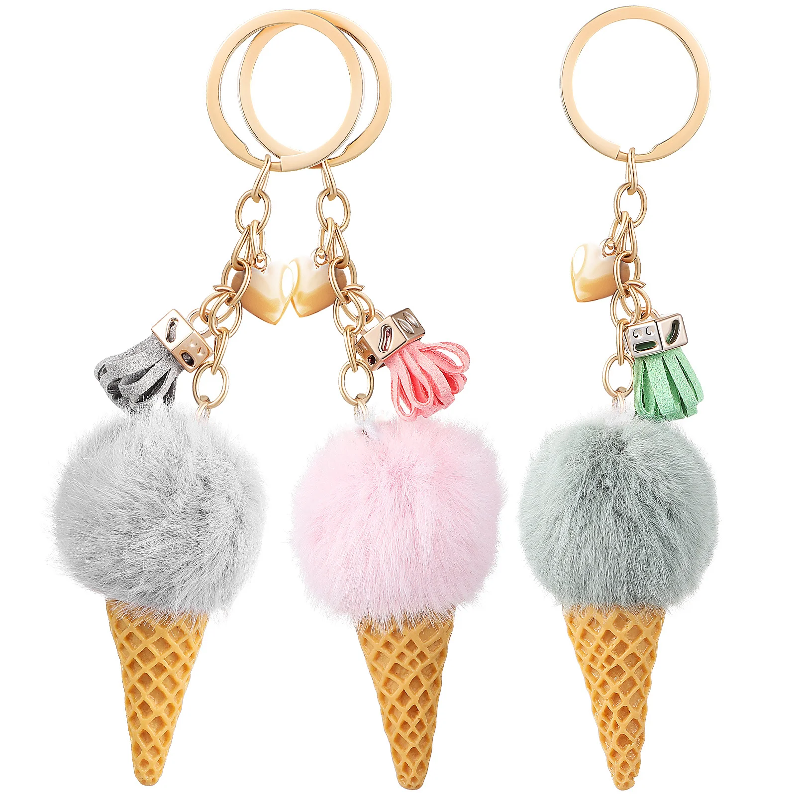 

3Pcs Ice Cream Keychain Soft Material Key Ring Bag Pendant Decorative Chains for Car Backpack Ice Cream Keychain Decor