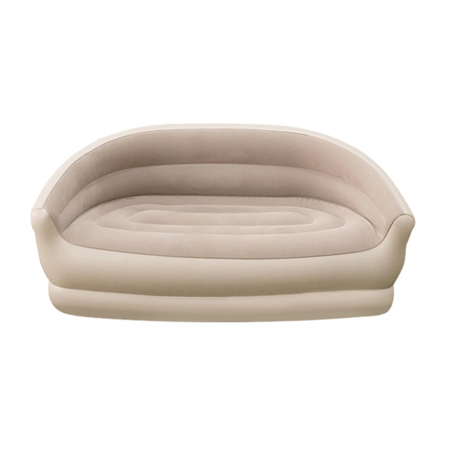 Flocking Giant Portable Inflatable Couch Khaki Rotating Automatic Air Extraction Sofa for 2 Persons with Revolving Electric Pump