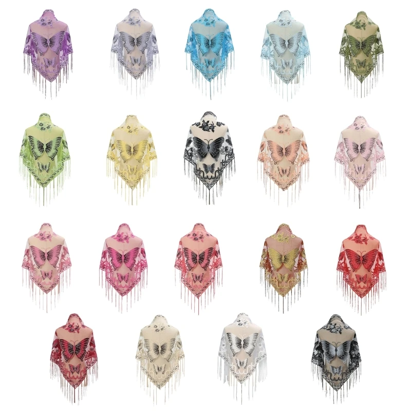 

Butterfly Embroidered Shawl And Wrap Scarf Sheer Shawl With Fringe