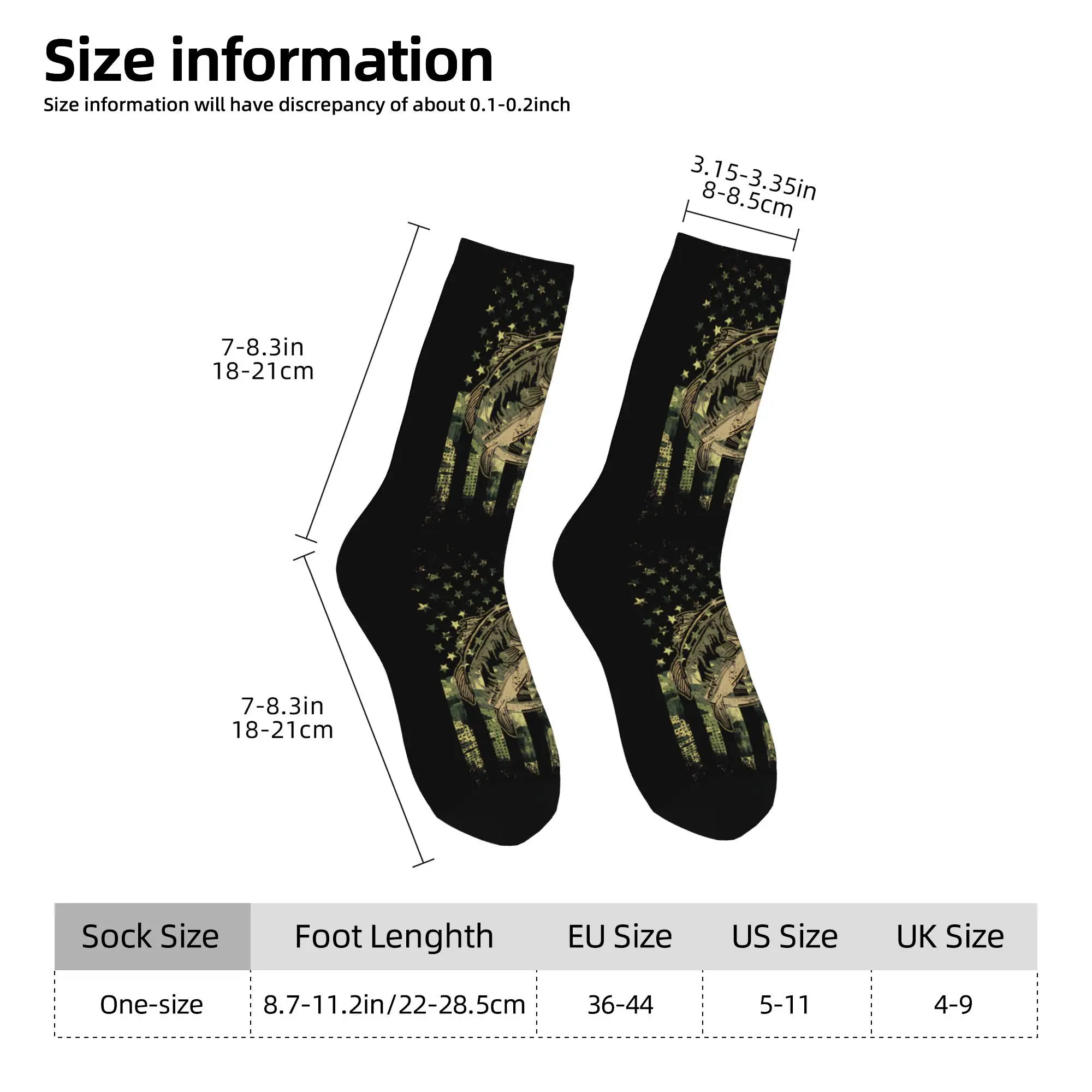 1pc Bass Fish American Flag Design Printed Men's Socks  Novelty Hip Hop Harajuku Pattern Crew Sock Casual Gift