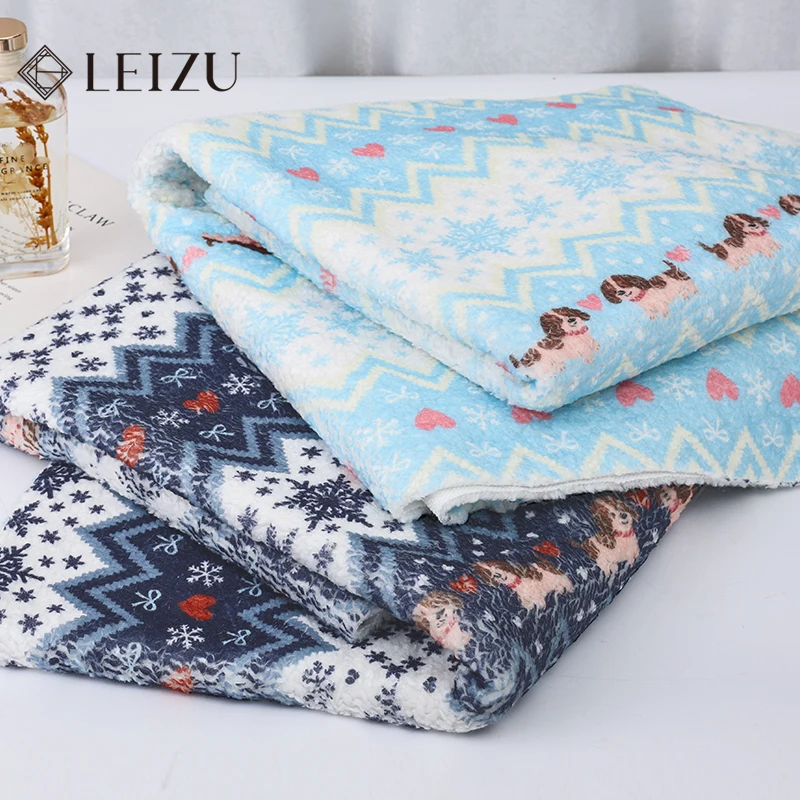 

Lamb Fleece Printed Fabric Christmas Winter Snowflake Cartoon Fabric Warm Thickened Blue for DIY Sewing Coat, Gloves, Scarf, Bag