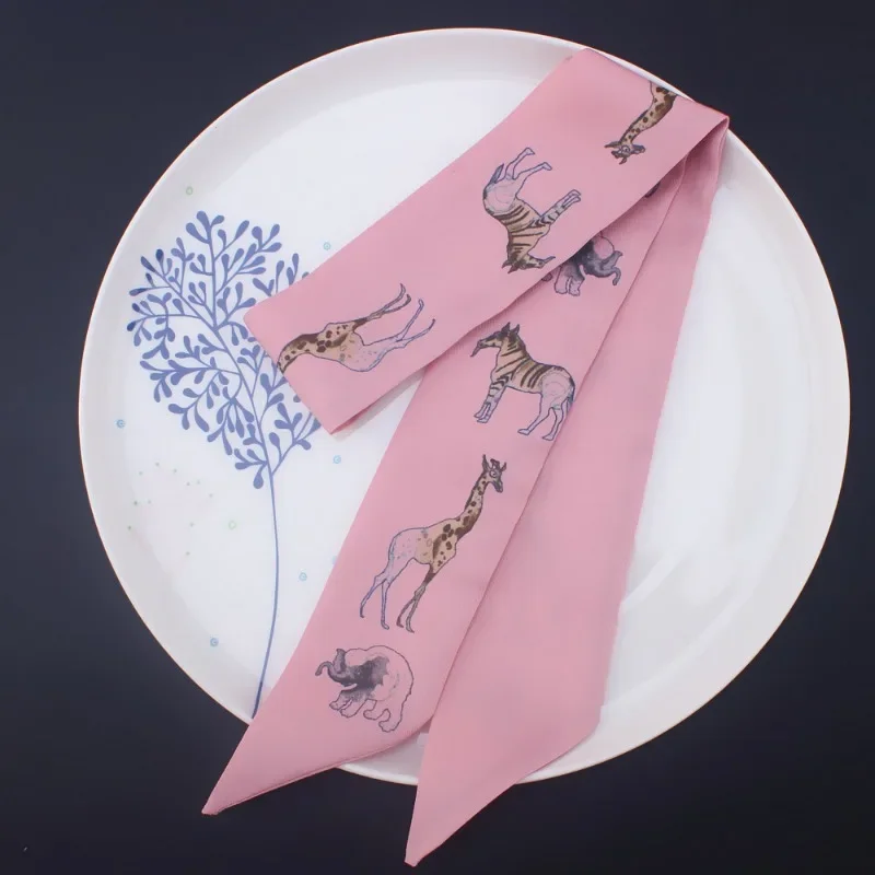 New Cartoon Animal Printing Small Ribbon Tie Bag Handle Silk Scarf All-match Hair Band Neckerchief Ribbon Hair Band Small Scarf