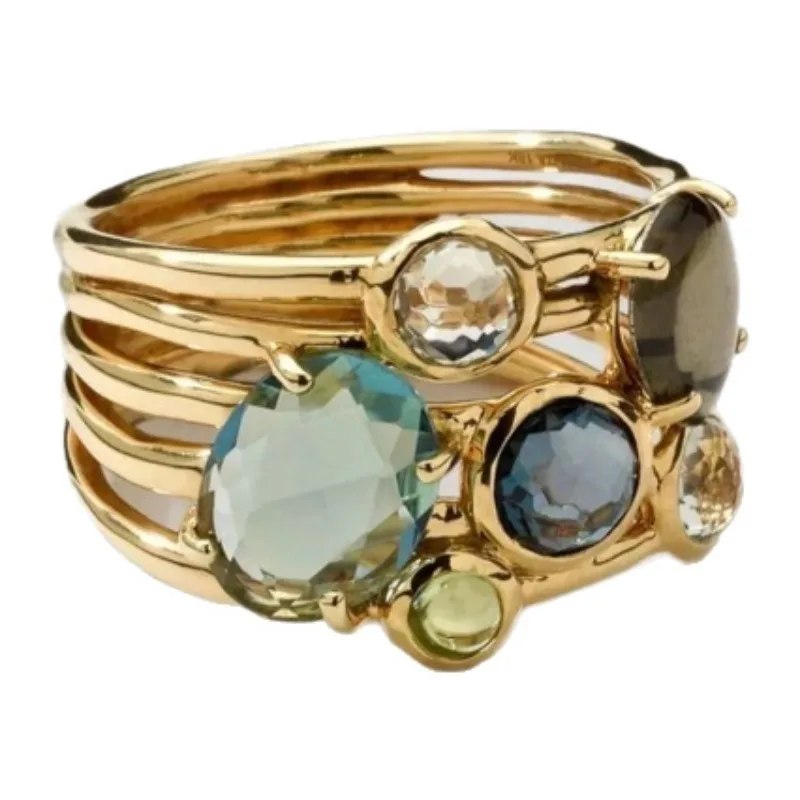 Böhmischer, mehrschichtiger, wellenförmiger Ring, blauer runder Zirkon-Stein, Verlobungsring, Retro, übertrieben, für Frauen, Party, Alltag, Geschenk – Detail 6