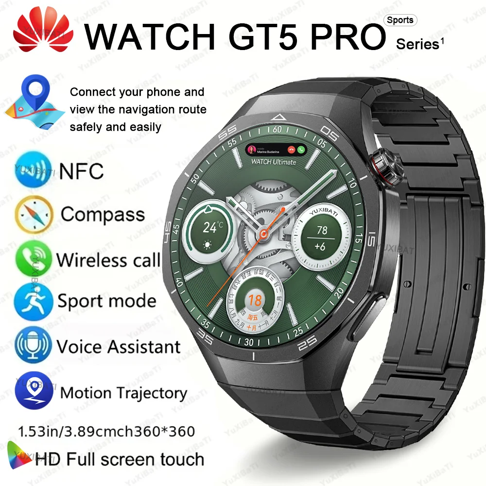 New For Huawei GT5 PRO Smart Watch Men GPS Track NFC Compass 360*360 HD Screen Heart rate Waterproof Bluetooth Call Smartwatch